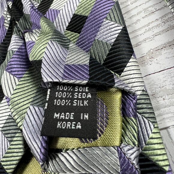 Roberto Villini Couture Silk Tie Geometric Green Purple Handmade Men's Necktie - Picture 5 of 7